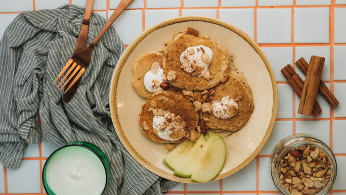 Apple Pancakes with a Cottage Cheese Icing on a plate