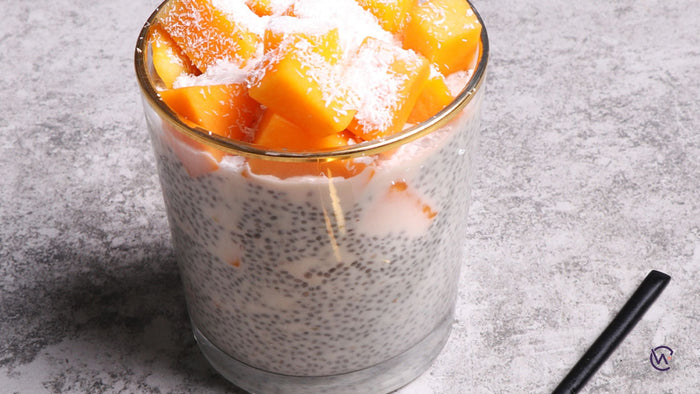 A glass of Mango chia pudding