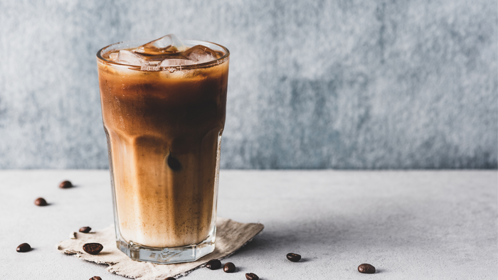 A glass of a mocha frappuccino