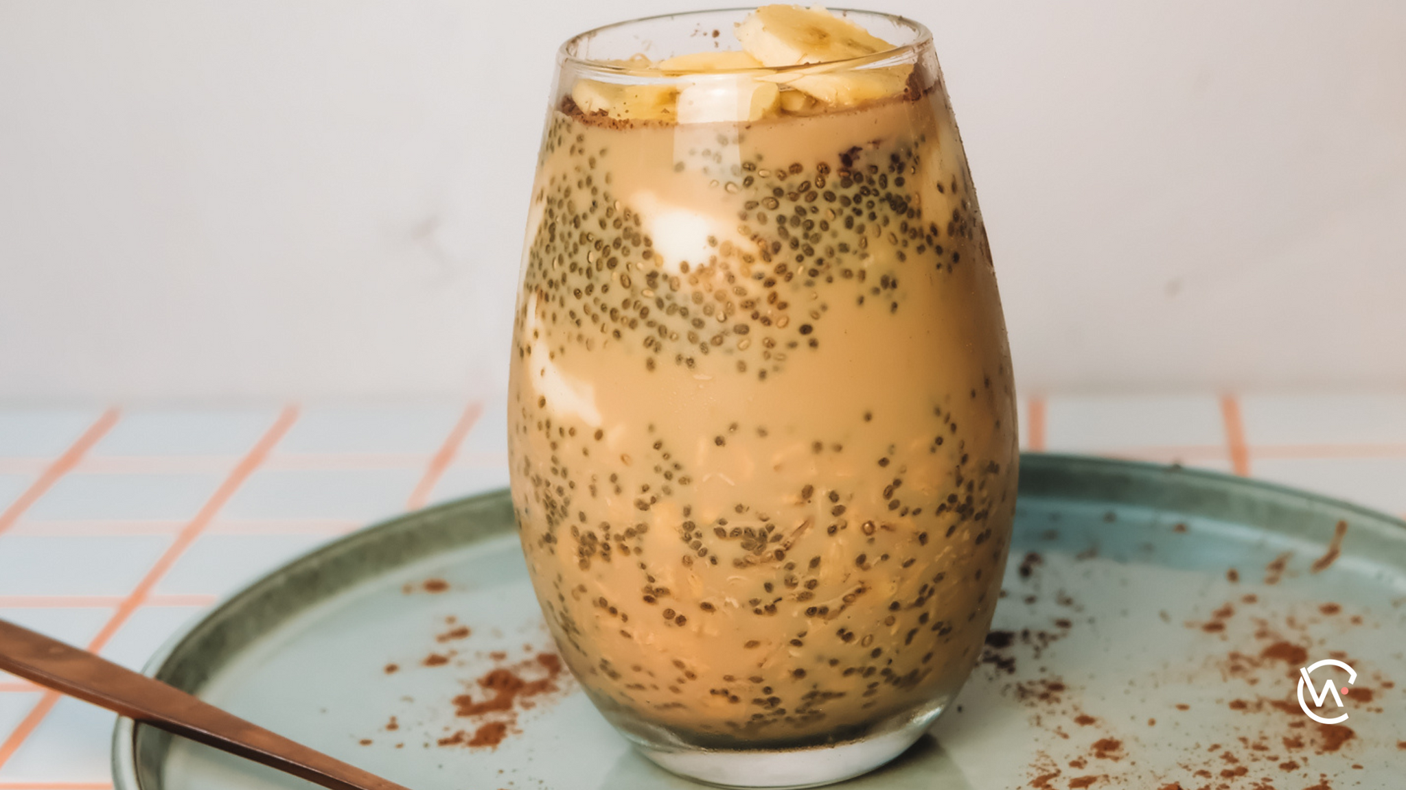 Tiramisu overnight oats in a glass