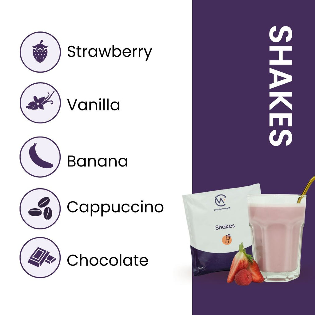 List of shakes: Strawberry, Vanilla, Banana, Cappuccino, Chocolate